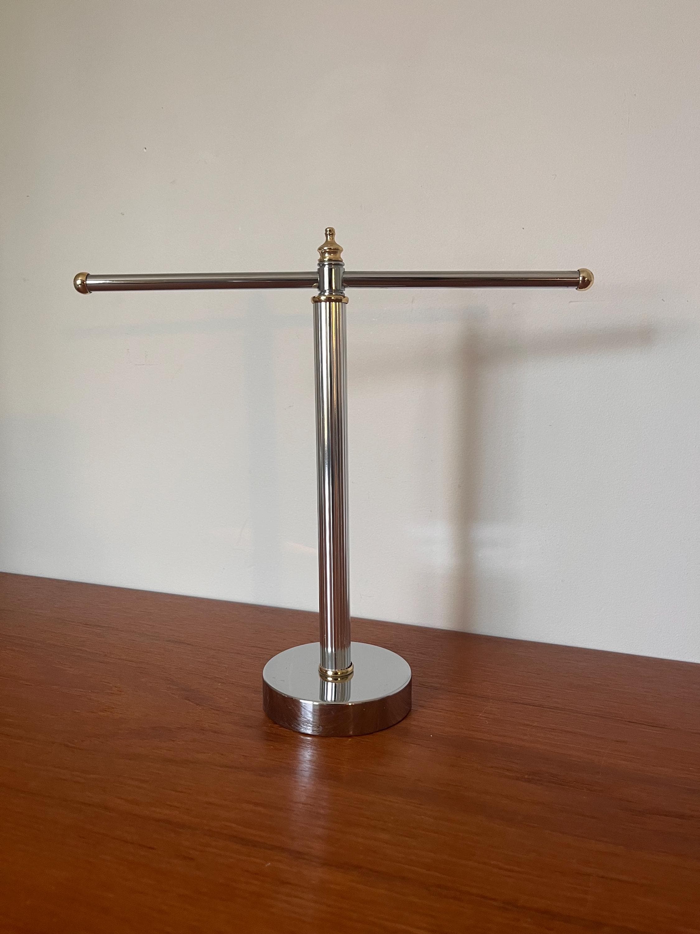 Vintage Towel Stand - Chrome and Brass - Jewelry Stand - Vintage Chrome - 1980s- Boho Bathroom - Made in Canada