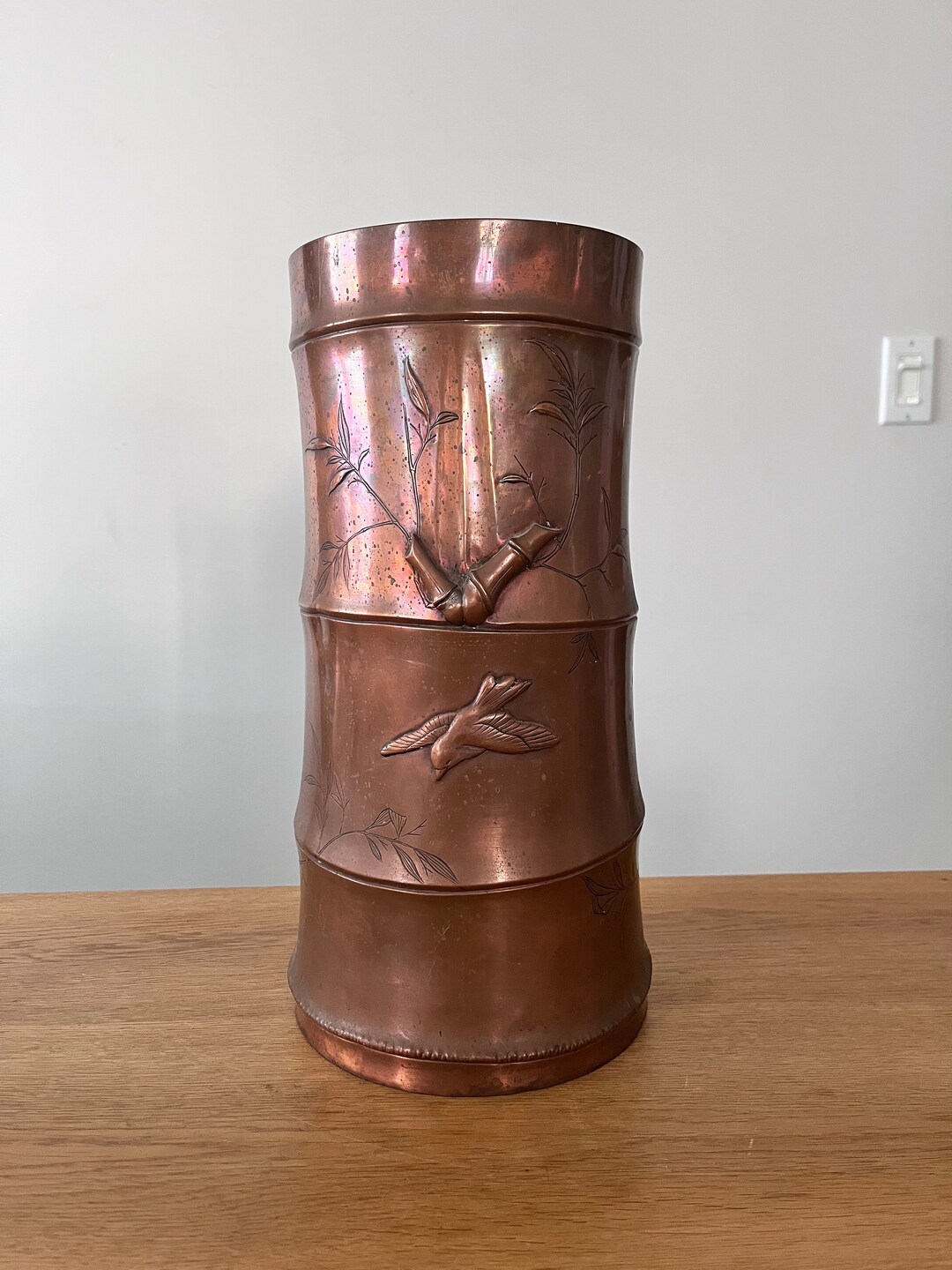 Vintage Copper Umbrella Stand Home Entry Decor Walking Stick Holder