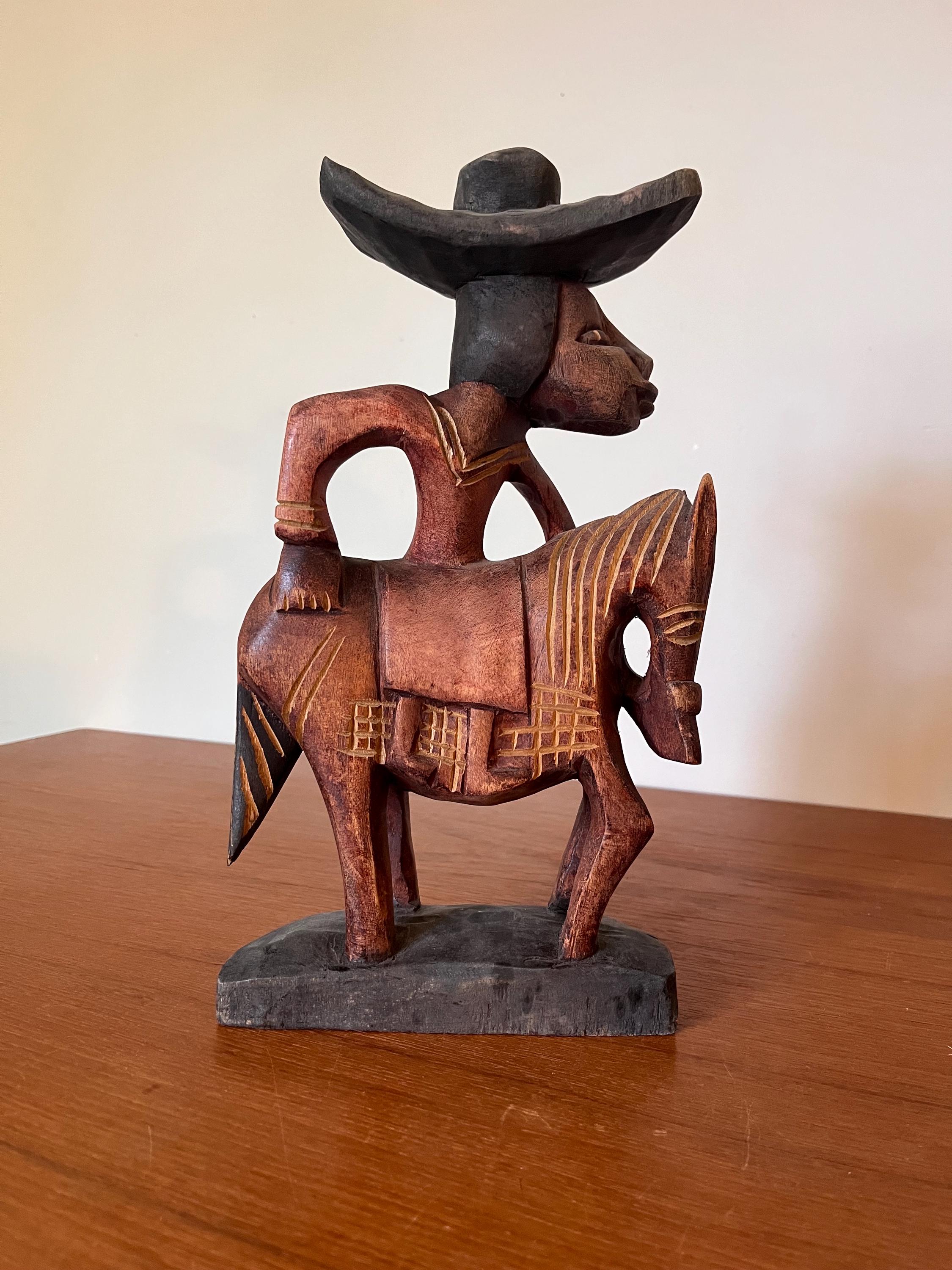 Vintage Mexican Folk Art Wood Carving - Horse and Rider Wooden