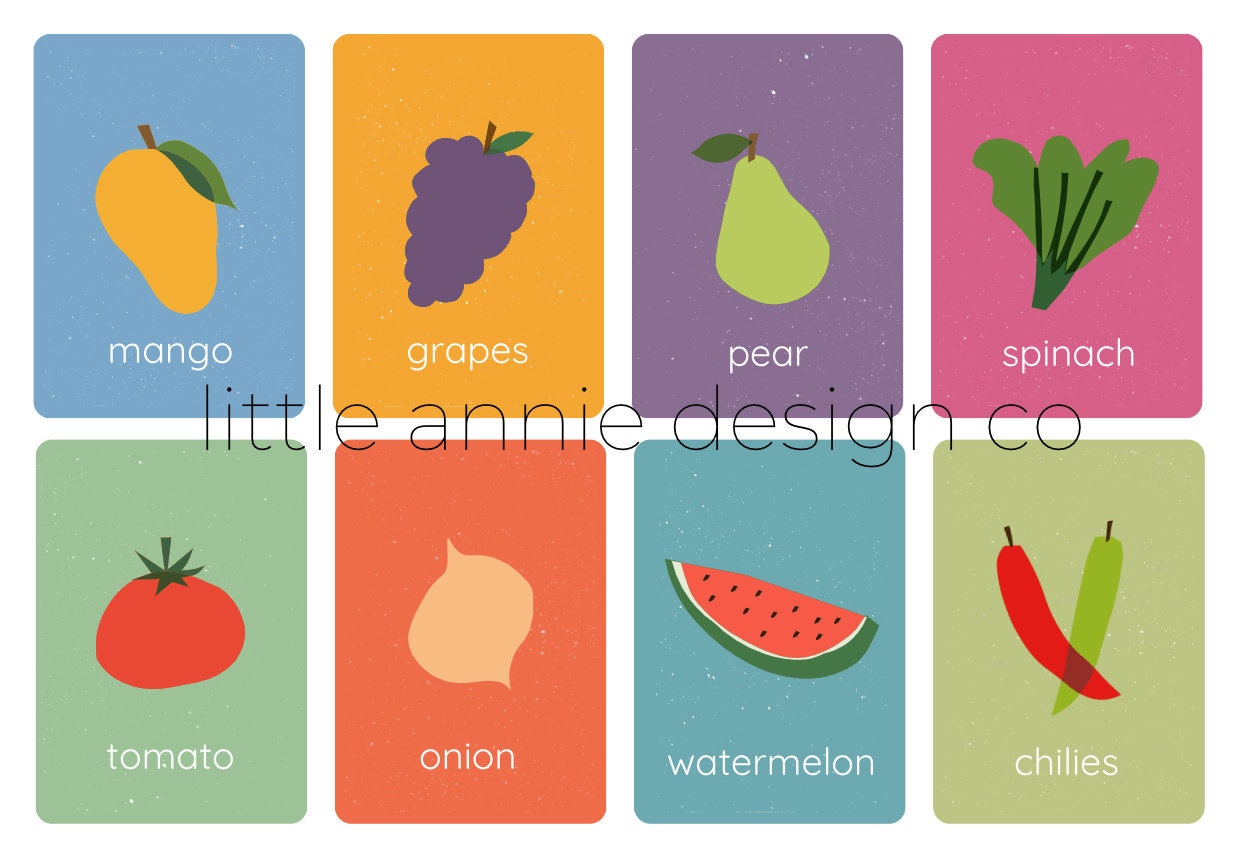 Tarjetas didácticas simples de frutas y verduras - Archivo digital ...