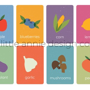 Simple Fruits and Vegetables Flashcards - Digital File