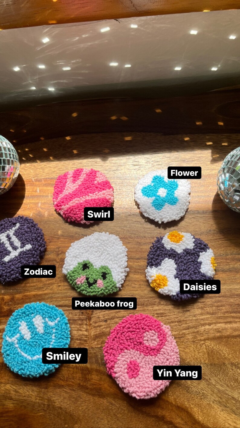 Punch Needle Car Coaster set of 2 Punch Needle Embroidery Etsy