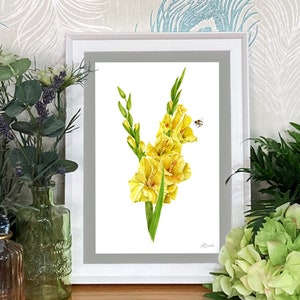 Watercolour Yellow Gladioli | Sword Lily | Art Print A5/ A4/ A3 | Wall Art | Illustration | Flowers | Garden