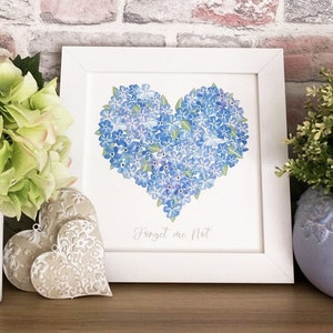 Hand Painted Floral Heart | Forget-Me-Nots | Art Print 8x8" Square | Love Wall Art | Valentine Gift | Farewell Gift | Sympathy Gift