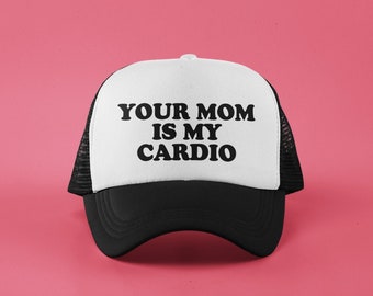 Qioesotry 'Your Dad Is My Cardio' Funny Trucker Hat - Mesh Snapback Cap For Men & Women, Washed Denim