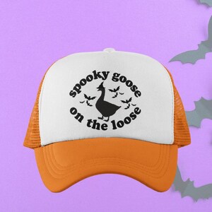 Spooky Goose on the Loose Custom Trucker Hat | Halloween Baseball Cap | Silly Goose Hat