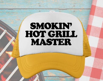 Smokin 'Hot Grill Master Kundenspezifische Fernlastfahrer-Hut | Lustige Baseballmütze | Lustiger Vatertagshut | Geschenk für Typ, der liebt zu Grillen