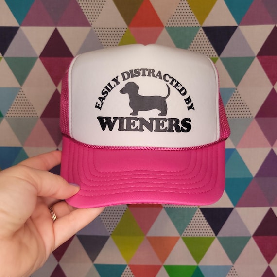 Easily Distracted By Wieners Custom Trucker Hat | Cute Dachshund Baseball Cap | Gift for Wiener Dog Lover