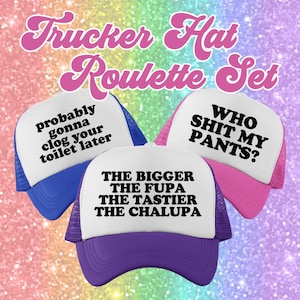 Trucker Hat Roulette Set | Unhinged Baseball Caps | Girls Weekend Hats | Funny Trucker Hat Set | Bachelor/Bachelorette Party Hats