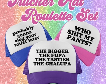 Funny Trucker Hat Roulette Set | Bachelorette Party Caps