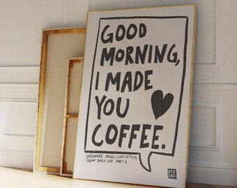 Coffee poster, Coffee bar decor, Coffee bar prints, Mid century kitchen prints, Minimal kitchen art, Black and white kitchen decor, Lovecore