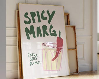 Margarita wall art, Bar cart print, Spicy Margarita, Bar cart accessories, Apartment decor aesthetic, cool kitchen art, cocktail print