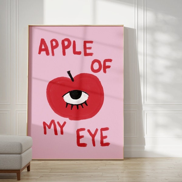 Apple of my Eye | Pastel wall art, Aesthetic room decor, Cute pastel print, Scandi style, Fun wall art, Trendy decor, Pink and red, Boho art