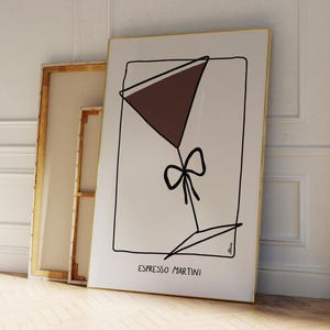 Espresso martini print, handgetekende posters, barwagen poster martini, cocktail prints, champagne poster, Deens pastel dopamine decor,