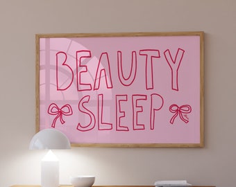 Beauty Sleep print, Above bed horizontal print, Danish pastel decor, Aesthetic apartment, Dopamine decor, Teen girl room,Light pink wall art
