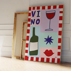 Vintage Wein Poster, Mid Century Wand Kunst handgezeichnet, Bar Barwagen Dekor, bunte Küchen Kunst, Wein Liebhaber Geschenk, erste Wohnung, Cocktail