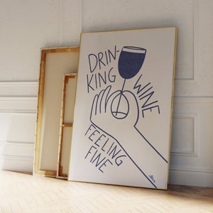 Wijn drinken met een goed gevoel | Trendy barwagenprints modern keukendecor, leuke wijnillustratie appartement muurkunst, line art prints cocktail