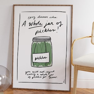 Pickle glas Poster, handgezeichnete Poster, lustige Küche Art, Dopamin Dekor, Geschenke für Liebhaber, Retro Food Print, Kochen Poster Wohnung Kunst