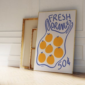 Fresh Oranges | Modern kitchen illustration print, Fruit drawing poster, Trendy apartment prints mid century, fruit market prints aesthetic