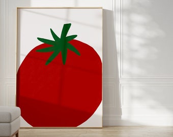 Tomate Poster, Gemüse Poster, ästhetische Küchendrucke, rote und weiße Wandkunst, Mid Century Wandkunst, Illustrationsdrucke für die Küche, rotes und weißes Bild