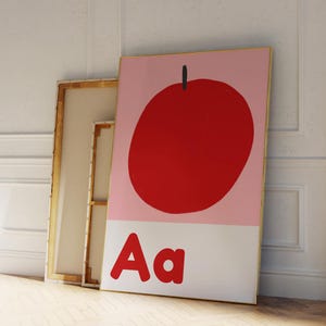 Póster del alfabeto con la letra A, arte de pared para guardería, impresiones para habitaciones de niños, arte colorido para guardería, arte para habitación de bebé, regalo para futuras mamás, arte de pared divertido para niños