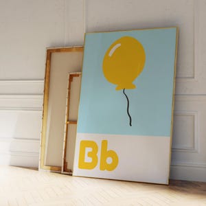 Cartaz do alfabeto Letra B, Arte de parede para berçário, Impressões para quarto de crianças, Arte para berçário azul claro, Arte para quarto de bebê, Presente para mamãe grávida, Arte colorida para berçário