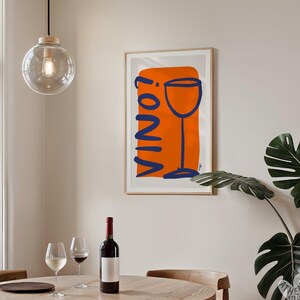Plakat Orange Wine, Estetyczna sztuka ścienna, Współczesna sztuka z połowy wieku, Wydruki na wózkach barowych, Odważna sztuka pomarańczowa, Prezent na pierwsze mieszkanie, Sztuka kuchenna