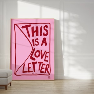 Carta de amor / Pastel bonito, Ilustración, Rosa y rojo, Arte mural estético, Estilo Pinterest, Dibujado a mano, Lovecore, Pastel danés, Estilo bohemio