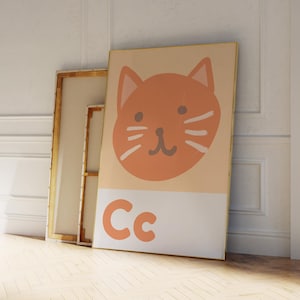 Póster del alfabeto con la letra C, arte de pared para guardería, impresiones para habitación de niños, arte naranja para guardería, arte para habitación de bebé, regalo para futura mamá, arte colorido para guardería