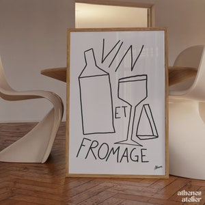 Wijn- en kaasposter, barwagenafdrukken, moderne keukenafdrukken, esthetische muurkunst, kunst aan de muur halverwege de eeuw, Parijs appartement, trendy muurkunst