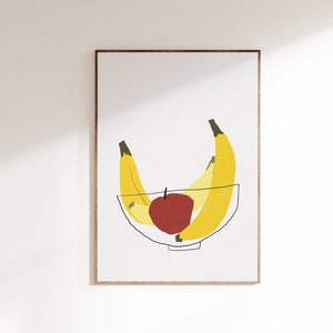 Fruit Bowl | Cute kitchen art, Hand drawn art, Simple kitchen print, Aesthetic wall art, Boho room decor, Line art fruit, Fruit wall art