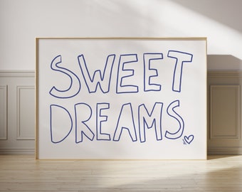 Sweet Dreams print, above bed horizontal print, Dorm room prints, Teen girl bedroom prints, College apartment, Mid century, Aesthetic prints