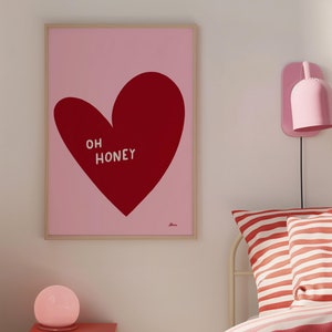 Oh schat print, handgetekende posters esthetisch decor, slaapzaal prints, rood hart poster, tienermeisje slaapkamer decor, slaapzaal prints girly schattig