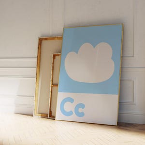Póster del alfabeto con la letra C, arte de pared para guardería, impresiones para habitación de niños, arte azul claro para guardería, arte para habitación de bebé, regalo para futura mamá, arte costero para guardería