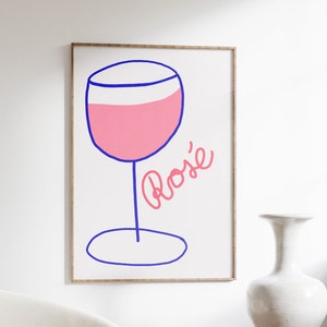 Rosé Poster, Wine poster, Pink bar cart decor, Light pink wall art, Danish pastel prints, Dopamine decor, College apartment,Kitchen wall art