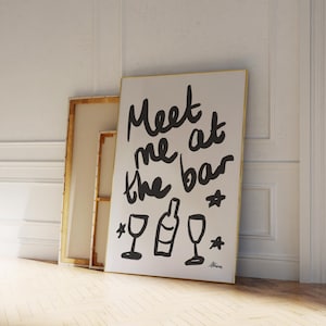 Barwagen Poster, handgezeichnete Poster, ästhetisches Dekor, Mid Century Dekor, Cocktail Poster, College Wohnung Dekor, Mitbewohner Geschenke niedlich