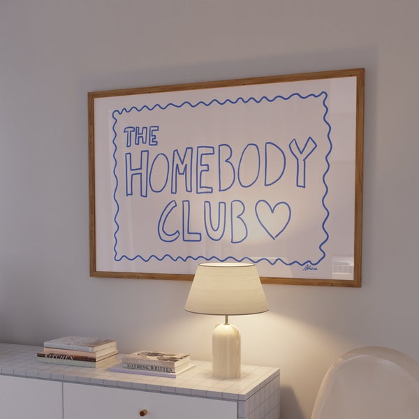 Homebody Club print, Above couch horizontal print, Danish pastel decor, Aesthetic apartment, Dopamine decor, Above bed print, Best selling