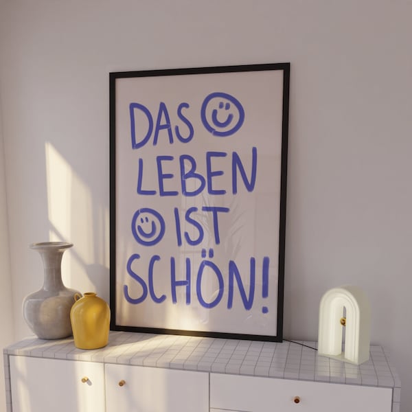 Das Leben ist schön | Süßes deutsches Plakat, moderner Boho-Druck, deutsche Wandkunst, deutsches Zitat, Skandinavischer Stil, schlichte Wandkunst, moderner Boho-Druck