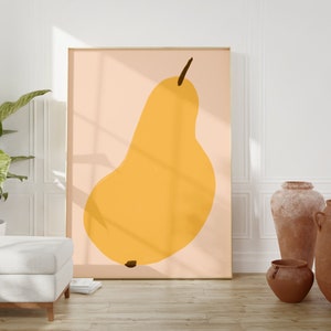 Birne Poster | Modernes Boho, abstraktes Obst, bunte Küchenkunst, ästhetisches Obst Poster, gelbes Küchendekor, vielseitig, abstraktes Obst