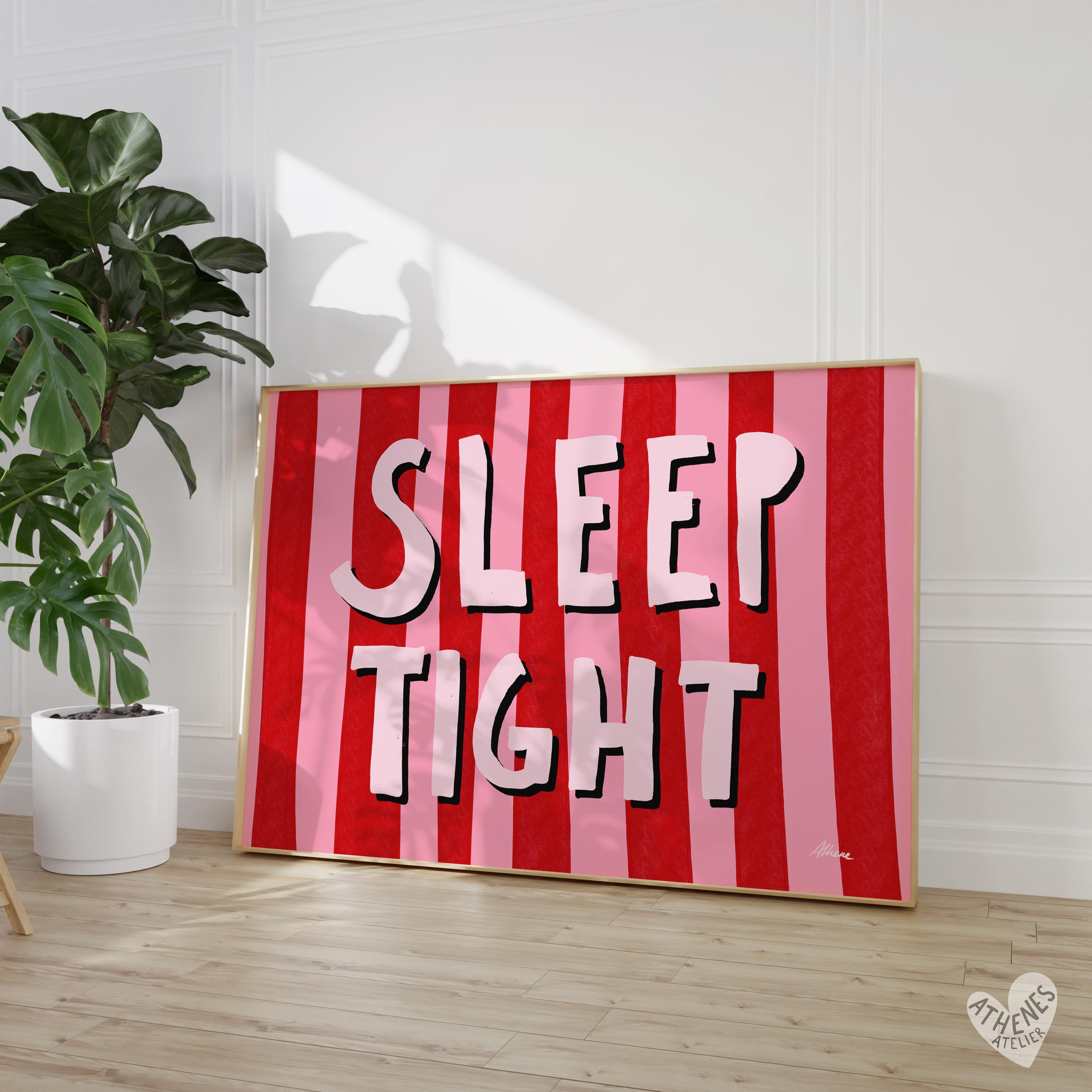 Sleep Tight print, Horizontal above bed prints, Aesthetic home decor, Striped wall art, Teen girl bedroom, Dorm room decor,Trending wall art