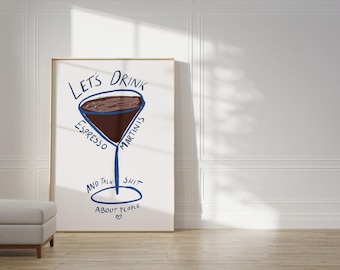 Espresso Martini | Aesthetic room decor, Scandi style, Modern boho, Cocktail print, Hand drawn, Simple fun wall art,Eclectic,Trendy wall art