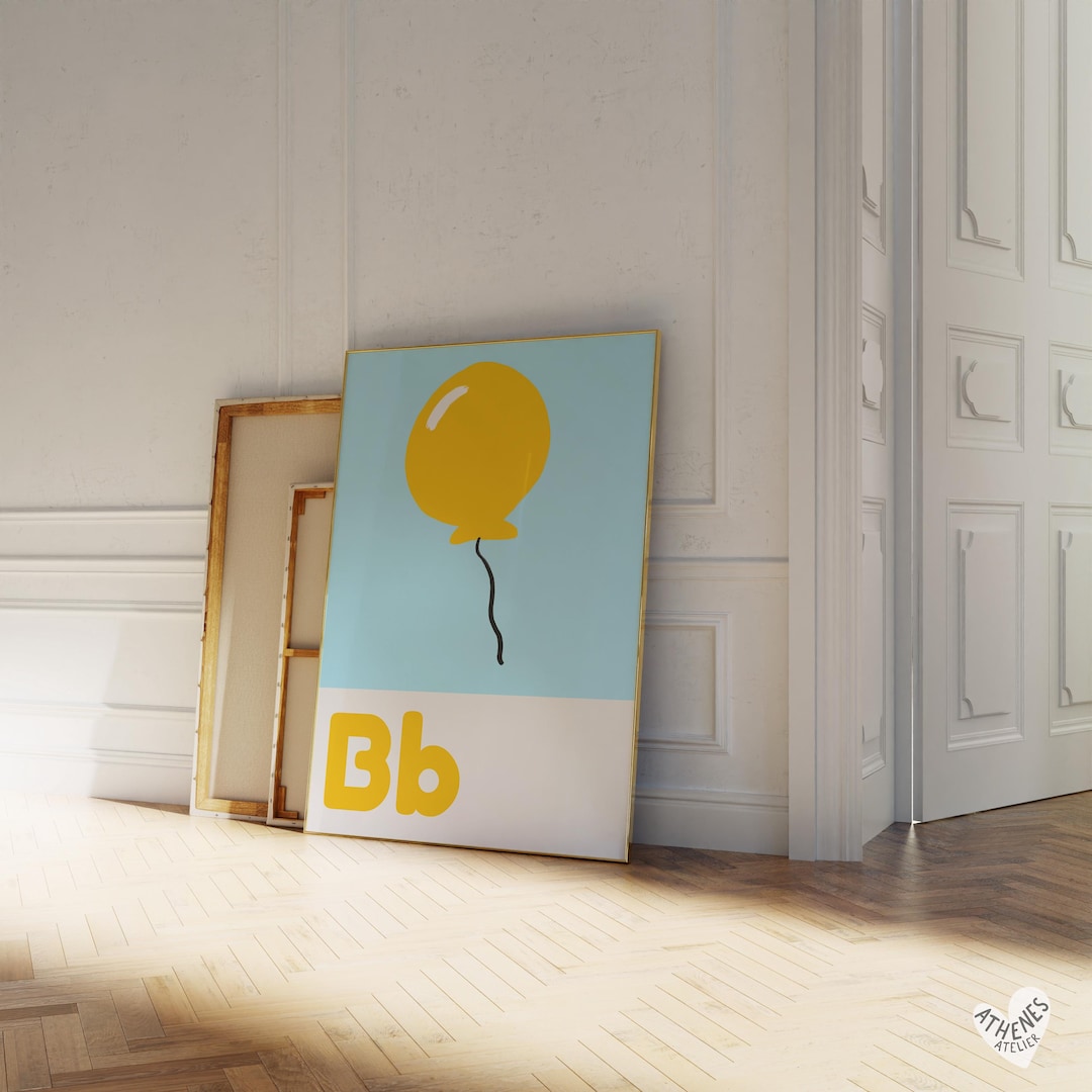 Alphabet Poster Letter B, Nursery Wall Art, Kids Room Prints, Light ...