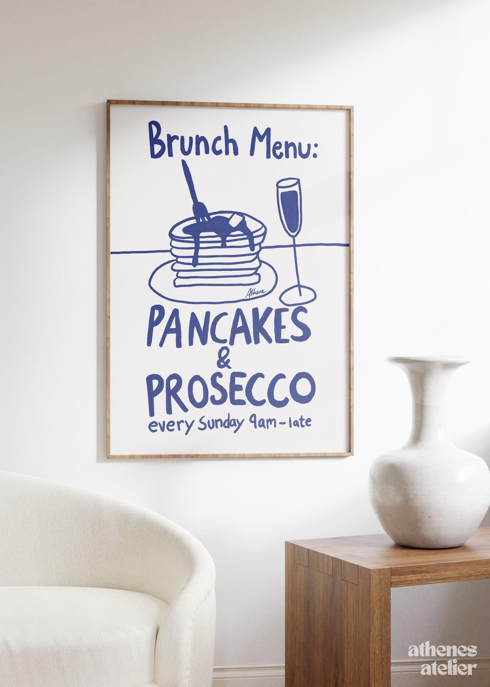 Breakfast Print Pancakes and Prosecco Brunch Menu Print | Trendy Breakfast Prints ...