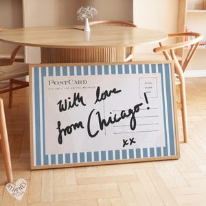 Chicago wall art, horizontal above bed art, narrow wall art, vintage Chicago art, blue and white stripes, postcard prints, college dorm room image 7