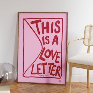 Love Letter Cute pastel, Illustration, Pink and red, Aesthetic wall art, Pinterest style, Hand drawn, Lovecore, Danish pastel, Boho style image 4