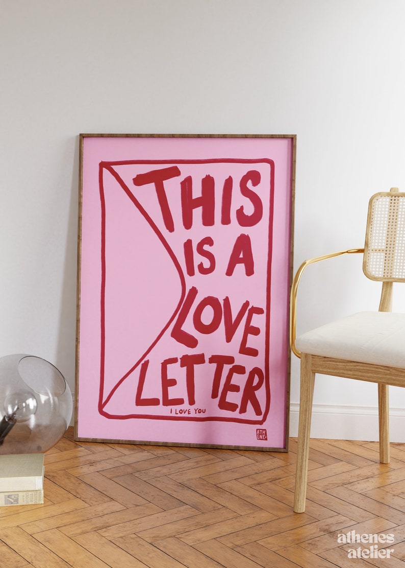 Love Letter Cute pastel, Illustration, Pink and red, Aesthetic wall art, Pinterest style, Hand drawn, Lovecore, Danish pastel, Boho style image 4
