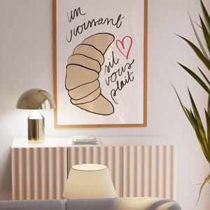 Croissant art print, French quote poster, Cute kitchen prints, Breakfast wall art, Mid century decor, Parisian wall art, Breakfast prints, image 5