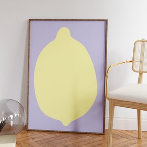 Zitrone Poster, Dänisches Pastell Dekor, Skandinavischer Stil, Pastell Küche Drucke, Dopamin Dekor, Rosa Wand Kunst, Helles Lila, Mid Century Kunst