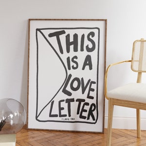 Carta de amor BW | Arte de parede com impressão de ilustração, Decoração de apartamento, Decoração de quarto estética, Arte de parede fofa, Impressão de ilustração desenhada à mão, Moderno