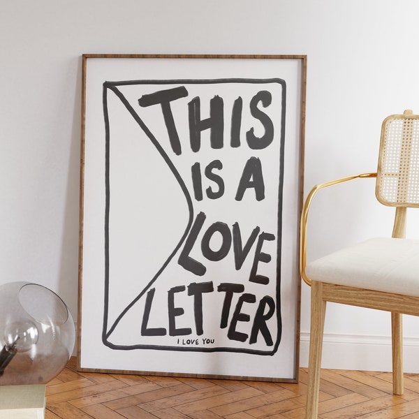 Love Letter BW | Illustration print wall art, Apartment decor, Aesthetic room decor, Cute wall art, Hand drawn illustration print, Modern